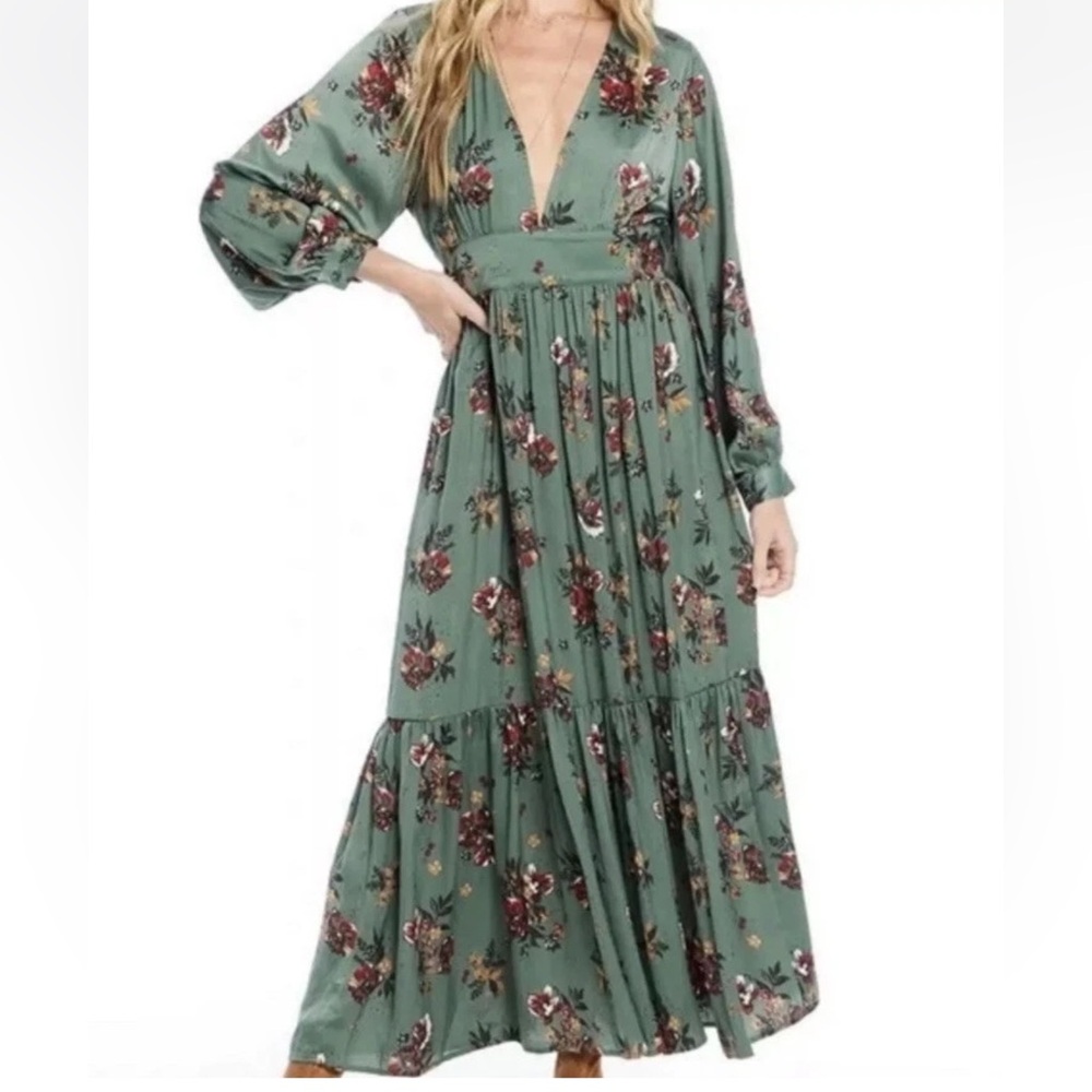 Saltwater LUXE Green Tiered Sundress with Bishop Sleeves